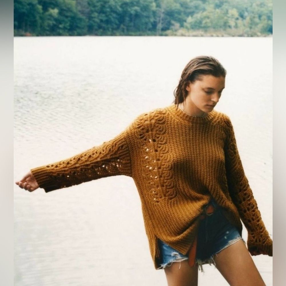 NWT Pilcro Anthropologie Oversized Chunky Devenne Pointelle Crewneck in Maize